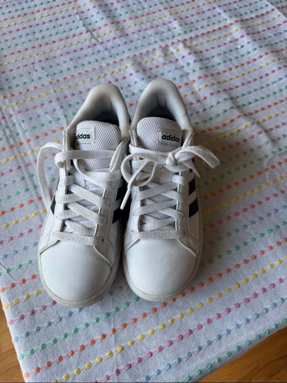 adidas White Kids Sneakers with Black Stripes